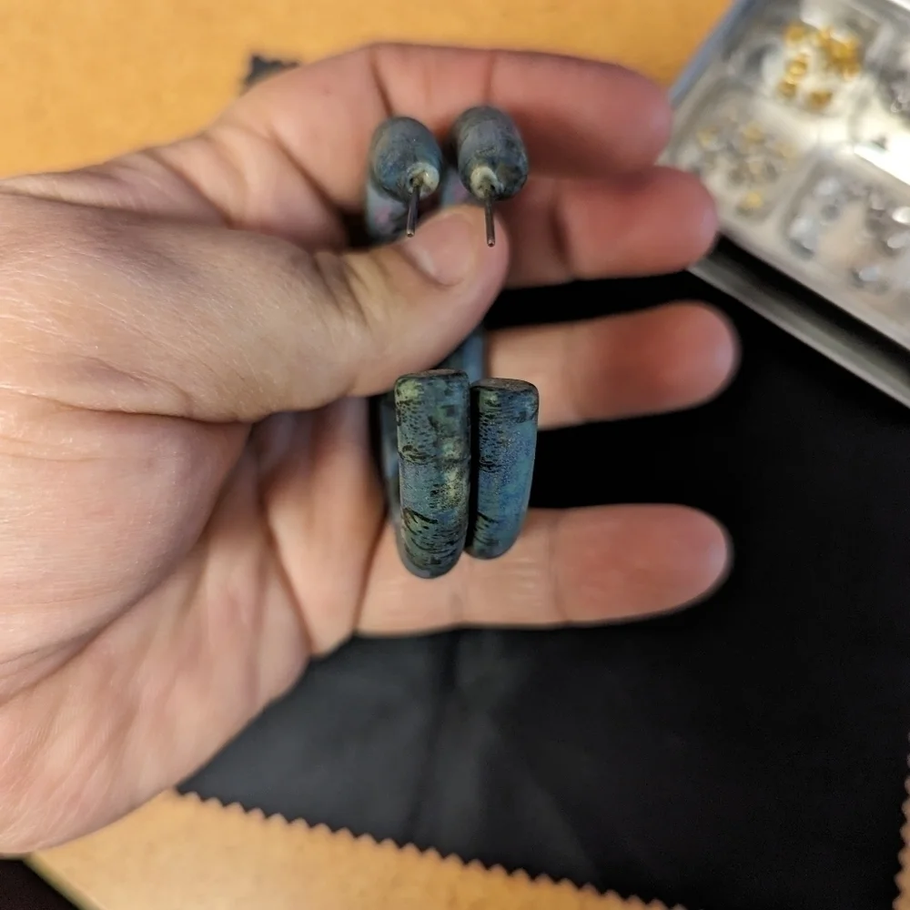 Boho Chic Hoop Earrings Leopard Print Blue Tan Statement Earrings Unique Jewelry